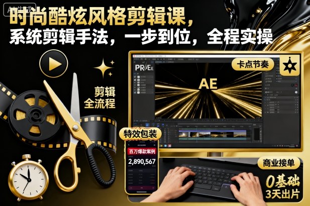时尚酷炫风格剪辑课，系统剪辑手法，一步到位，全程实操