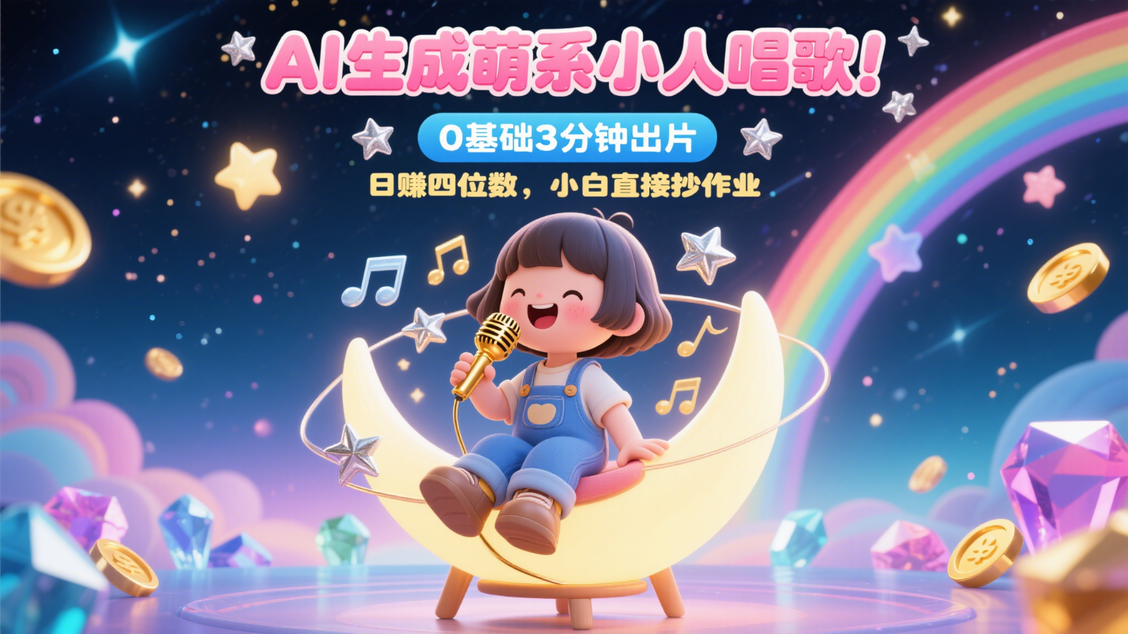 AI生成萌系小人唱歌！0基础3分钟出片，28个作品涨粉9万，日赚四位数，小白直接抄作业