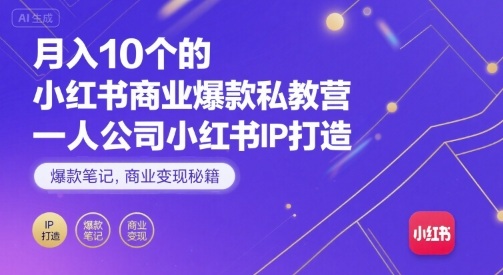 月入10个的小红书商业爆款私教营，一人公司小红书IP打造，爆款笔记，商业变现秘籍
