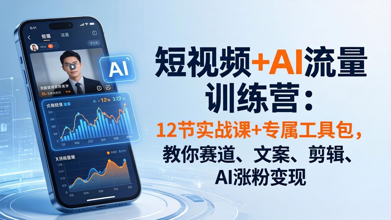 短视频+AI流量训练营：12节实战课+专属工具包，教你赛道、文案、剪辑、AI涨粉变现