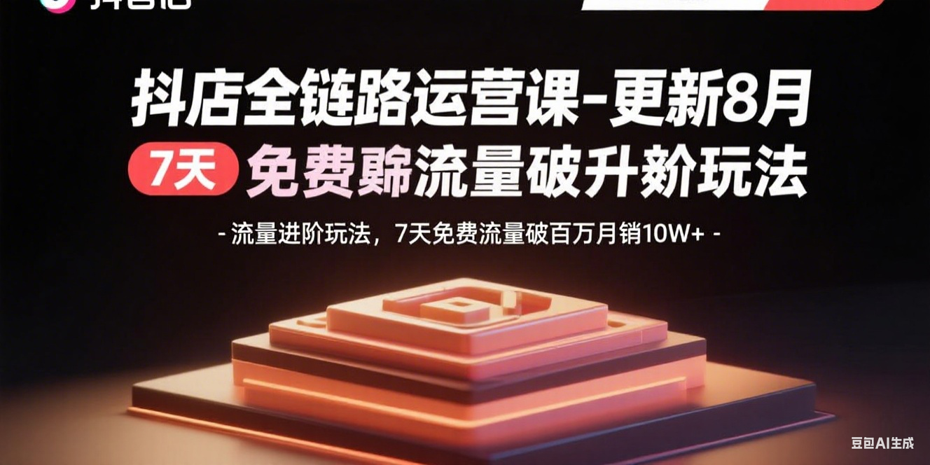 抖店全链路运营课-更新8月：流量进阶玩法，7天免费流量破百万月销10W+