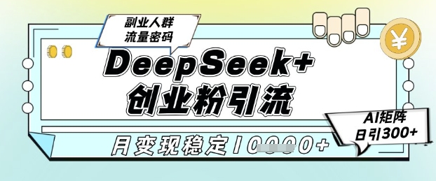DeepSeek+创业粉精准引流,全新分享课4.0玩法,AI矩阵日引300+,多种变现方式,稳定月入1W