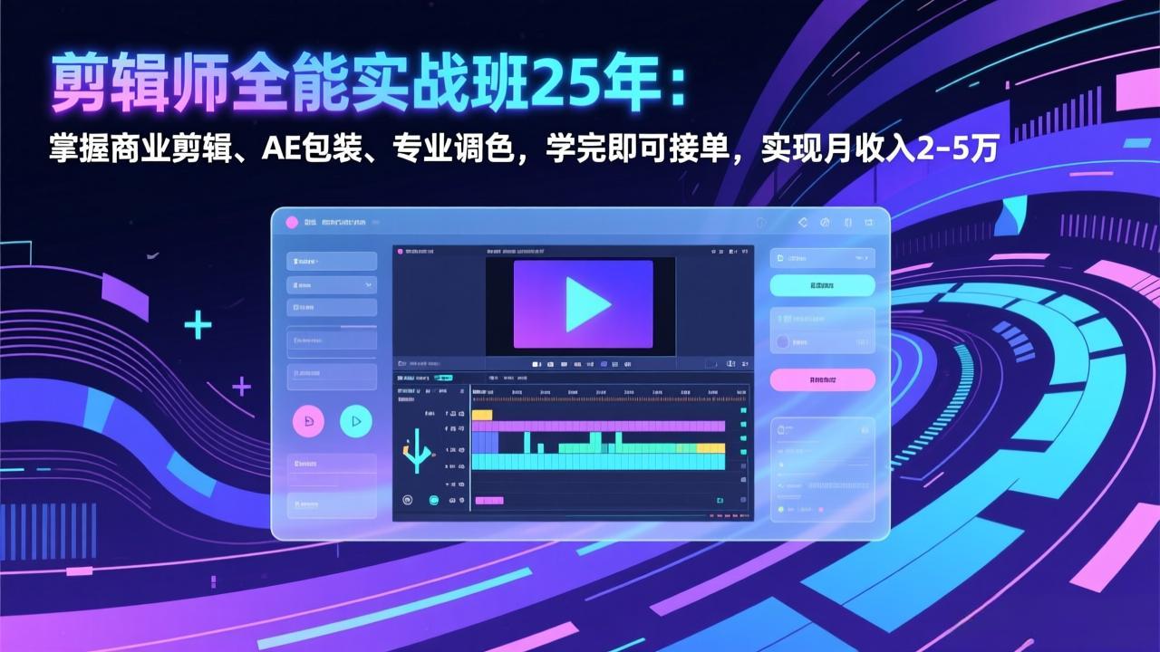 剪辑师全能实战班25年：掌握商业剪辑、AE包装、专业调色，学完即可接单，实现月收入2-5万