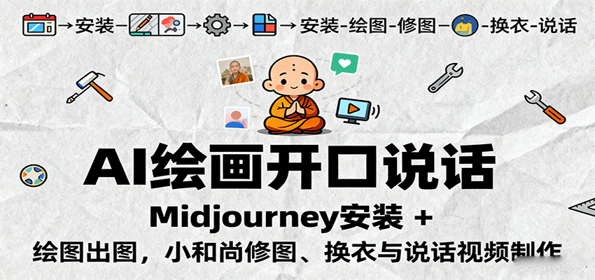 AI绘画开口说话，Midjourney安装 + 绘图出图，小和尚修图、换衣与说话视频制作
