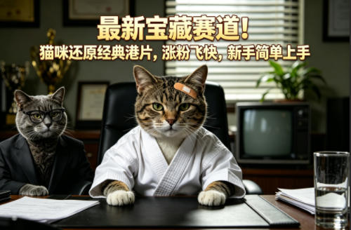 最新宝藏赛道！猫咪还原经典港片，涨粉飞快，新手简单上手