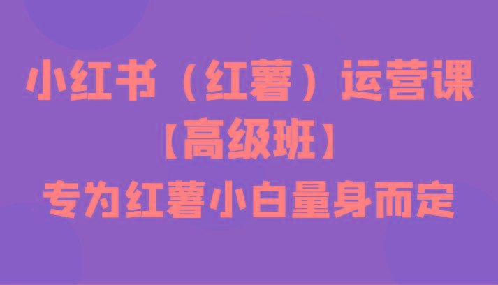 小红书(红薯)运营课【高级班】，专为红薯小白量身而定(42节课)