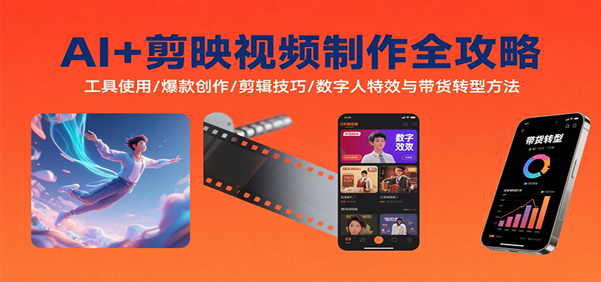 AI+剪映视频制作全攻略：工具使用/爆款创作/剪辑技巧/数字人特效与带货转型方法