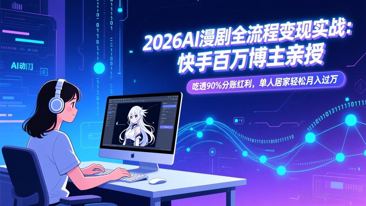 2026AI漫剧全流程变现实战：快手百万博主亲授，吃透90%分账红利，单人居家轻松月入过万