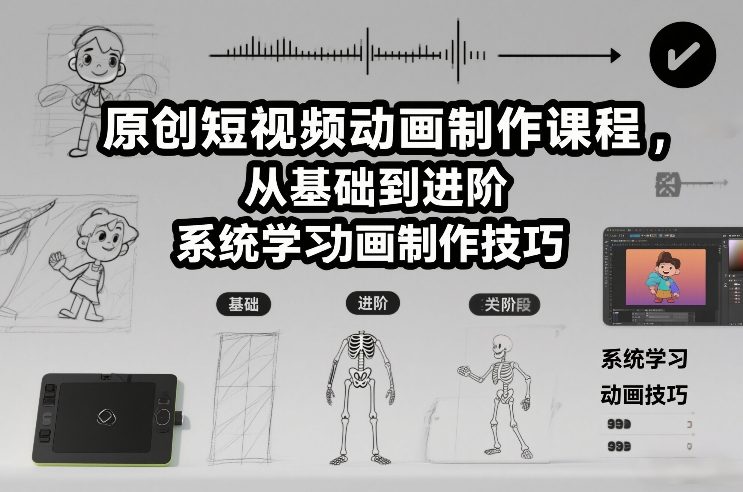 原创短视频动画制作课程，从基础到进阶，系统学习动画制作技巧