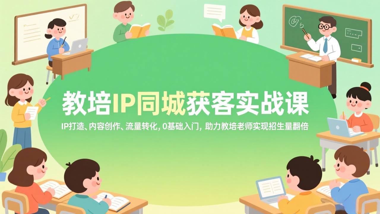 教培IP同城获客实战课，IP打造、内容创作、流量转化，0基础入门，助力教培老师实现招生量翻倍