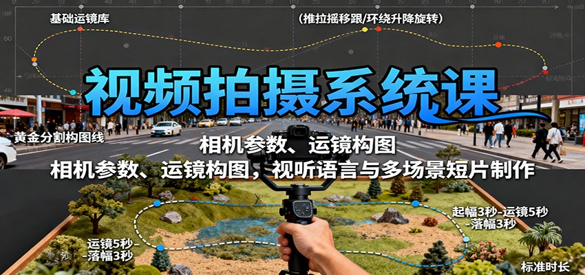 视频拍摄系统课：相机参数、运镜构图，视听语言与多场景短片制作
