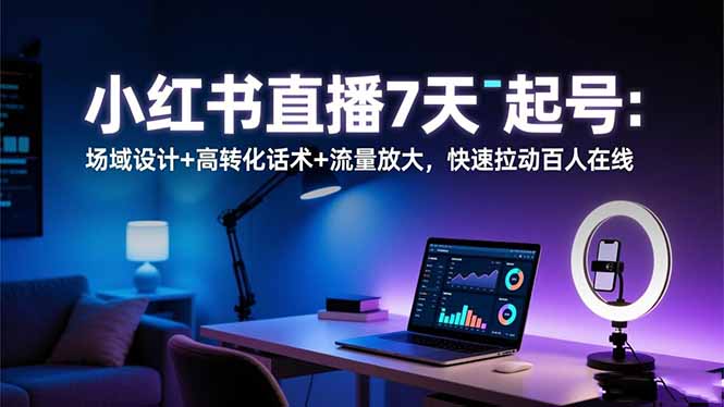 小红书直播7天起号：场域设计+高转化话术+流量放大，快速拉动百人在线