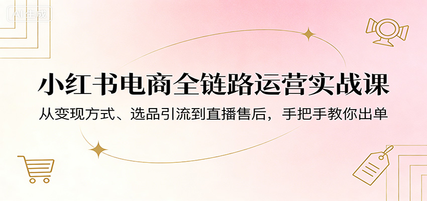 小红书电商全链路运营实战课：从变现方式、选品引流到直播售后，手把手教你出单