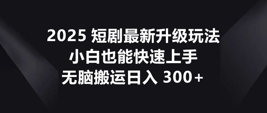 2025短剧最新升级玩法，小白也能快速上手，无脑搬运日入300+