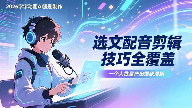 2026字字动画AI漫剧制作-1期，选文配音剪辑技巧全覆盖，一个人就能批量产出爆款漫剧