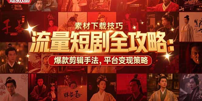 流量短剧全攻略：素材下载技巧，爆款剪辑手法，平台变现策略