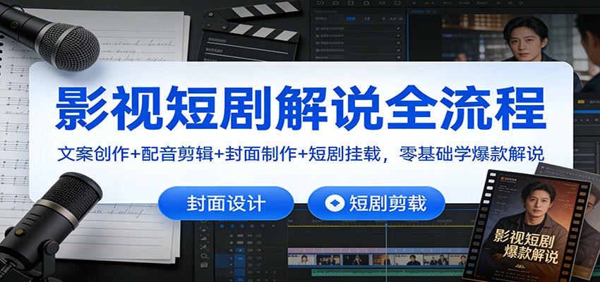 影视短剧解说全流程：文案创作+配音剪辑+封面制作+短剧挂载，零基础学爆款解说