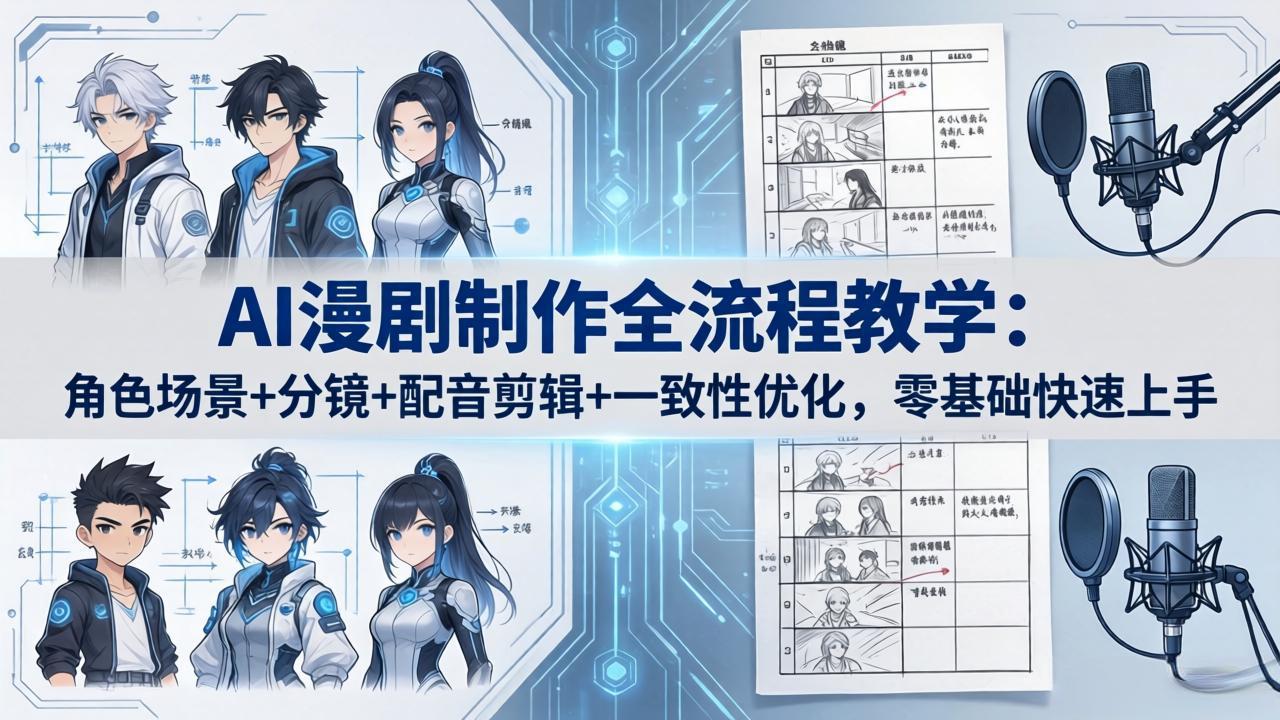 AI漫剧制作全流程教学：角色场景+分镜+配音剪辑+一致性优化，零基础快速上手
