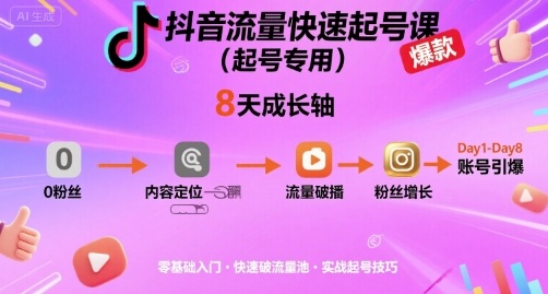 抖音流量快速起号课(起号专用)，8天带你做爆自己的账号