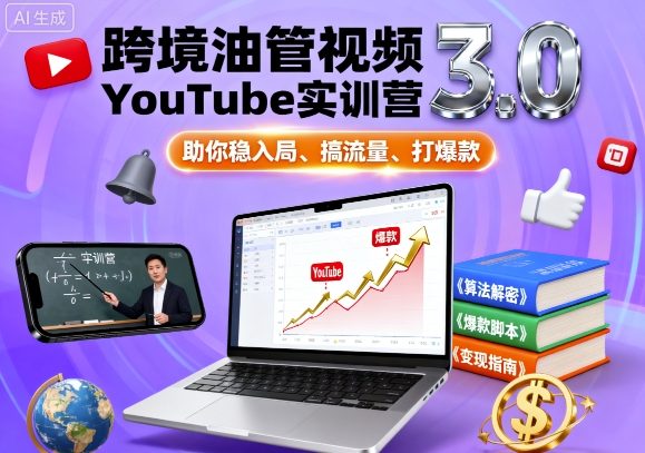 跨境油管视频YouTube实训营3.0，助你稳入局、搞流量、打爆款