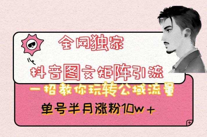全网独家抖音图文矩阵引流,一招教你玩转公域流量,单号半月涨粉10w+【揭秘】