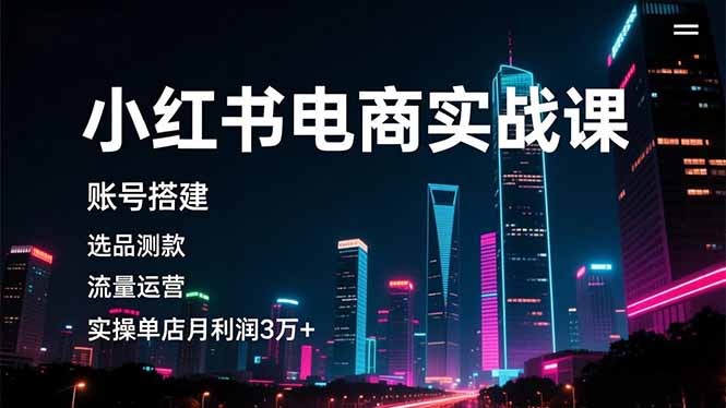 小红书电商实战课，账号搭建，选品测款，流量运营，实操月利润3万+