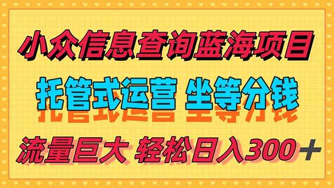 稳定日入300＋，小众信息查询蓝海项目，全程懒人式托管，解放你的时间