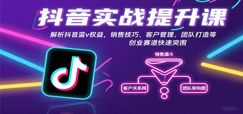 抖音实战提升课：解析抖音蓝v权益，销售技巧、客户管理、团队打造等创业赛道快速突围