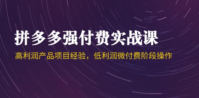 拼多多强付费实战课-44期，高利润产品项目经验，低利润微付费阶段操作