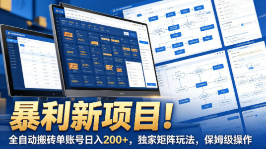 暴利新项目！全自动搬砖单账号日入200+，独家矩阵玩法，保姆级操作【揭秘】