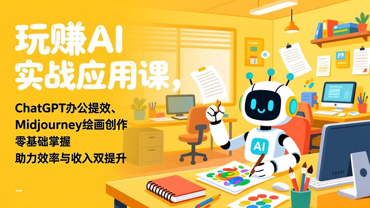玩赚AI实战应用课，ChatGPT办公提效、Midjourney绘画创作，零基础掌握，助力效率与收入双提升