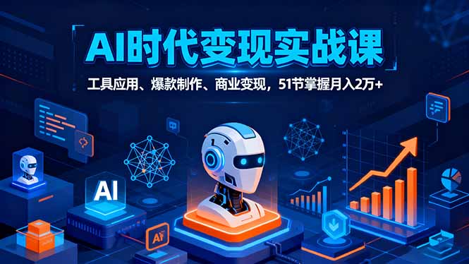 AI时代全场景实战课，工具应用、爆款制作、商业变现，51节掌握月入2万+
