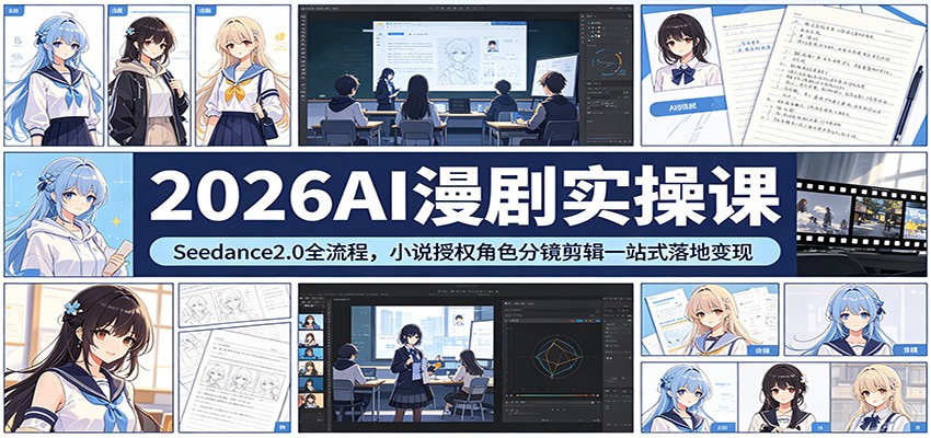 2026AI漫剧实操课：Seedance2.0全流程，小说授权角色分镜剪辑一站式落地变现