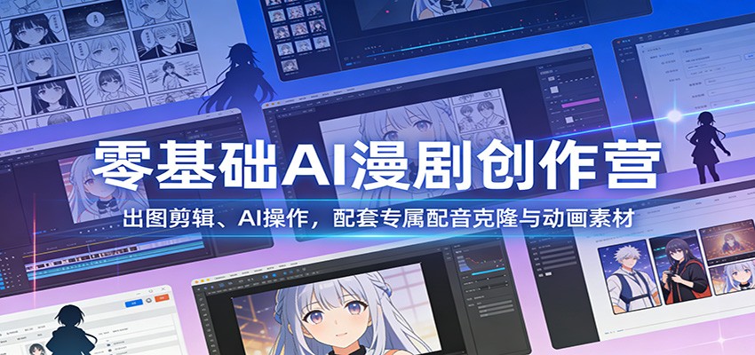 零基础AI漫剧创作营：出图剪辑、AI操作，配套专属配音克隆与动画素材