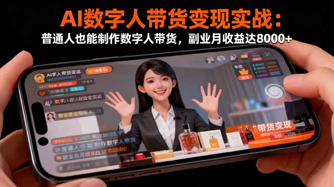 AI数字人带货变现实战：普通人也能制作数字人带货，副业月收益达8000+
