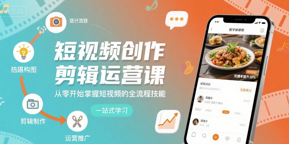 短视频创作剪辑运营课，从零开始掌握短视频的全流程技能