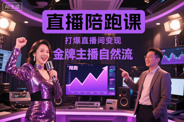 直播陪跑课，金牌主播自然流打爆直播间，复制高变现玩法