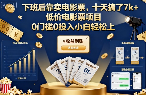 下班后靠卖电影票，十天搞了7k+，低价电影票项目，0门槛0投入小白轻松上手【揭秘】