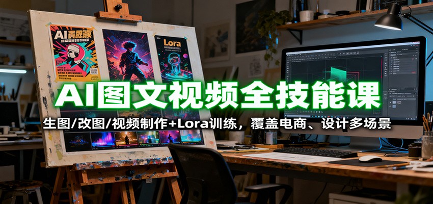AI图文视频全技能课：生图/改图/视频制作+Lora训练，覆盖电商 、设计多场景