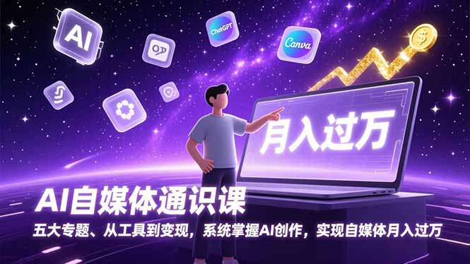 AI自媒体通识课，五大专题、从工具到变现，系统掌握AI创作，实现自媒体月入过万