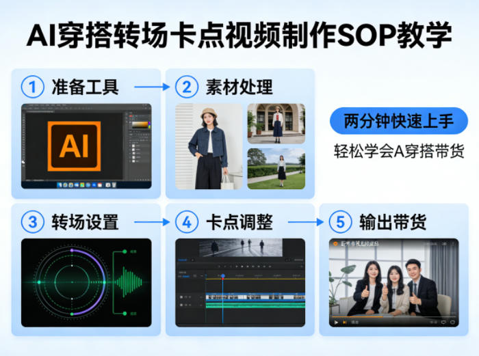 AI穿搭转场卡点视频制作SOP教学，两分钟快速上手，轻松学会AI穿搭带货