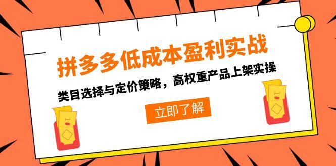 拼多多低成本盈利实战，类目选择与定价策略，高权重产品上架实操