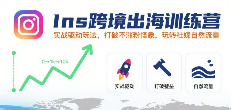 Ins跨境出海训练营，实战驱动玩法，打破不涨粉怪象，玩转社媒自然流量