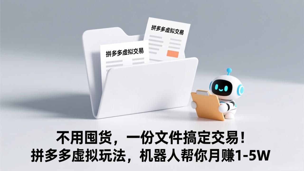 不用囤货，一份文件搞定交易！拼多多虚拟玩法，机器人帮你月赚 1-5W