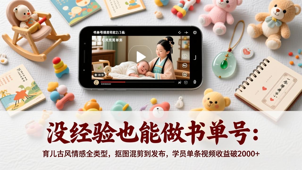 没经验也能做书单号：育儿古风情感全类型，抠图混剪到发布，学员单条视频收益破2000+