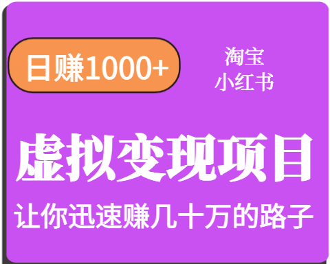 淘宝OR小红书虚拟变现，日赚1000+，多账号操作年收入几十W不等