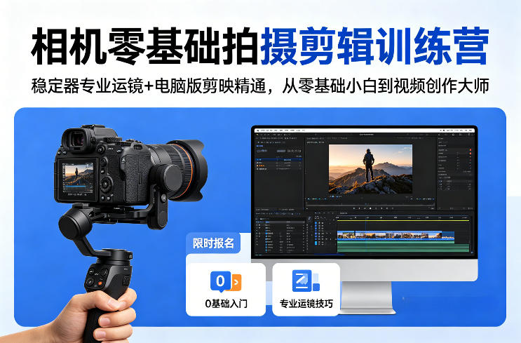相机零基础拍摄剪辑训练营：稳定器专业运镜+电脑版剪映精通，从零基础小白到视频创作大师