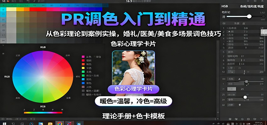PR调色入门到精通：从色彩理论到案例实操，婚礼/医美/美食多场景调色技巧