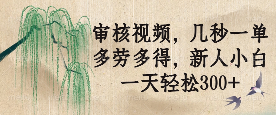 审核视频，几秒一单，多劳多得，新人小白一天轻松300+