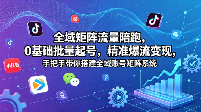 全域矩阵流量陪跑，0基础批量起号，精准爆流变现，手把手带你搭建全域账号矩阵系统